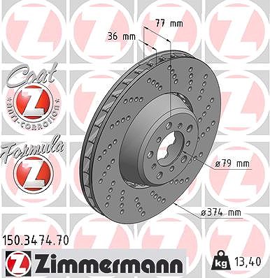 Zimmermann 1x Bremsscheibe Vorderachse Rechts [Hersteller-Nr. 150.3474.70] für Alpina, BMW von Zimmermann