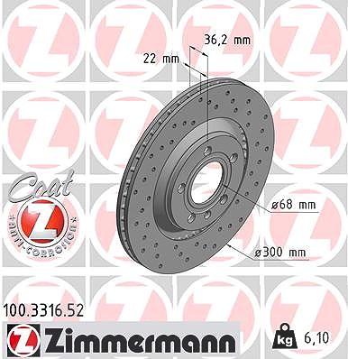 Zimmermann Bremsscheibe [Hersteller-Nr. 100.3316.52] für Audi von Zimmermann