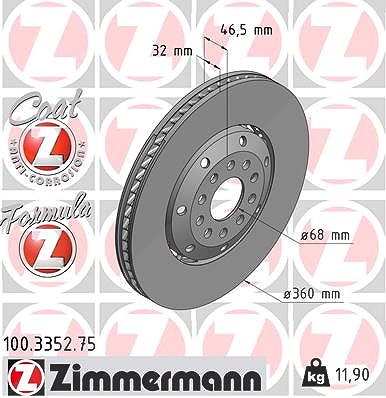 Zimmermann 1x Bremsscheibe Vorderachse Rechts [Hersteller-Nr. 100.3352.75] für Audi von Zimmermann