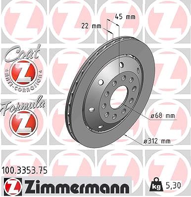 Zimmermann Bremsscheibe [Hersteller-Nr. 100.3353.75] für Audi von Zimmermann