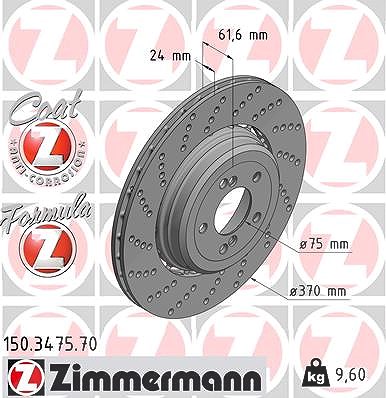 Zimmermann 1x Bremsscheibe Hinterachse Links [Hersteller-Nr. 150.3475.70] für BMW von Zimmermann