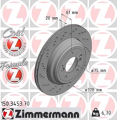 Zimmermann 1x Bremsscheibe Hinterachse Links [Hersteller-Nr. 150.3453.70] für BMW von Zimmermann
