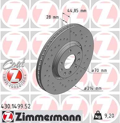 Zimmermann Bremsscheibe [Hersteller-Nr. 430.1499.52] für Cadillac, Opel, Saab, Vauxhall von Zimmermann
