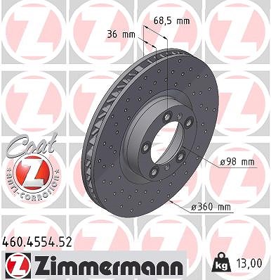Zimmermann Bremsscheibe [Hersteller-Nr. 460.4554.52] für Audi, Porsche von Zimmermann