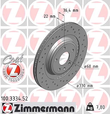 Zimmermann Bremsscheibe Hinterachse Belüftet [Hersteller-Nr. 100.3334.52] für Audi von Zimmermann