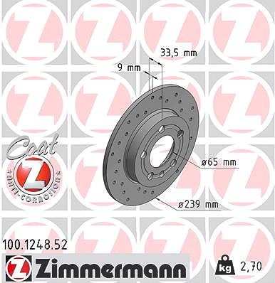 Zimmermann Bremsscheibe Hinterachse Voll [Hersteller-Nr. 100.1248.52] für Audi, Skoda, VW von Zimmermann