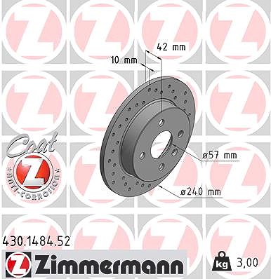 Zimmermann Bremsscheibe Hinterachse Voll [Hersteller-Nr. 430.1484.52] für Opel, Vauxhall von Zimmermann