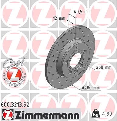 Zimmermann Bremsscheibe Hinterachse Voll [Hersteller-Nr. 600.3213.52] für VW von Zimmermann