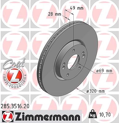 Zimmermann Bremsscheibe [Hersteller-Nr. 285.3516.20] für Hyundai, Kia von Zimmermann