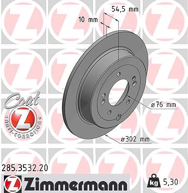 Zimmermann Bremsscheibe Hinterachse Voll [Hersteller-Nr. 285.3532.20] für Hyundai, Kia von Zimmermann