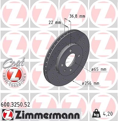 Zimmermann Bremsscheibe Vorderachse Belüftet [Hersteller-Nr. 600.3250.52] für Seat, Skoda, VW von Zimmermann