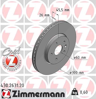 Zimmermann Bremsscheibe Vorderachse Belüftet [Hersteller-Nr. 430.2631.20] für Chevrolet, Opel, Vauxhall von Zimmermann