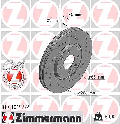 Zimmermann Bremsscheibe Vorderachse Belüftet [Hersteller-Nr. 180.3015.52] für Citroën von Zimmermann