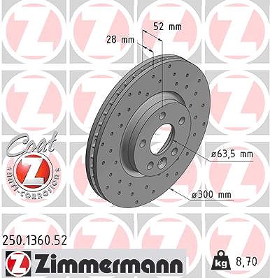 Zimmermann Bremsscheibe Vorderachse Belüftet [Hersteller-Nr. 250.1360.52] für Ford, Land Rover, Volvo von Zimmermann