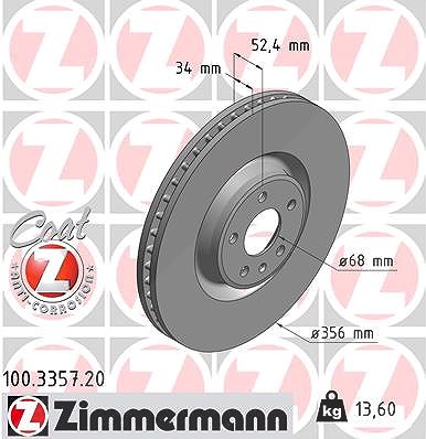 Zimmermann Bremsscheibe Vorderachse Belüftet [Hersteller-Nr. 100.3357.20] für Audi von Zimmermann