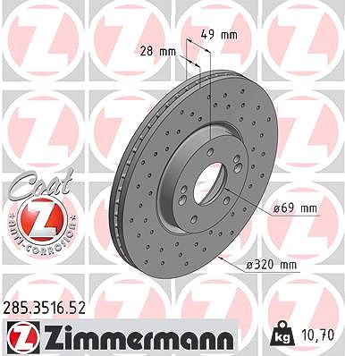 Zimmermann Bremsscheibe Vorderachse Belüftet [Hersteller-Nr. 285.3516.52] für Hyundai, Kia von Zimmermann