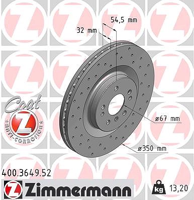 Zimmermann Bremsscheibe Vorderachse Belüftet [Hersteller-Nr. 400.3649.52] für Mercedes-Benz von Zimmermann