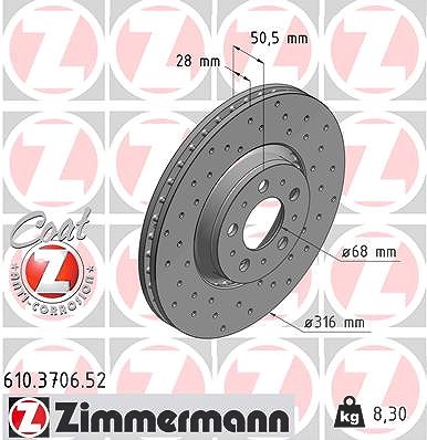 Zimmermann Bremsscheibe Vorderachse Belüftet [Hersteller-Nr. 610.3706.52] für Volvo von Zimmermann