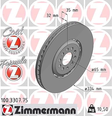 Zimmermann Bremsscheibe links Vorderachse Belüftet [Hersteller-Nr. 100.3307.75] für Audi, VW von Zimmermann