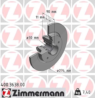 Zimmermann Bremsscheibe mit Radlager Voll Hinterachse [Hersteller-Nr. 400.3638.00] für Mercedes-Benz, Renault von Zimmermann