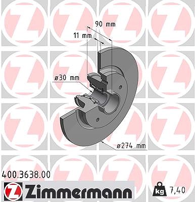 Zimmermann Bremsscheibe mit Radlager Voll Hinterachse [Hersteller-Nr. 400.3638.00] für Mercedes-Benz von Zimmermann
