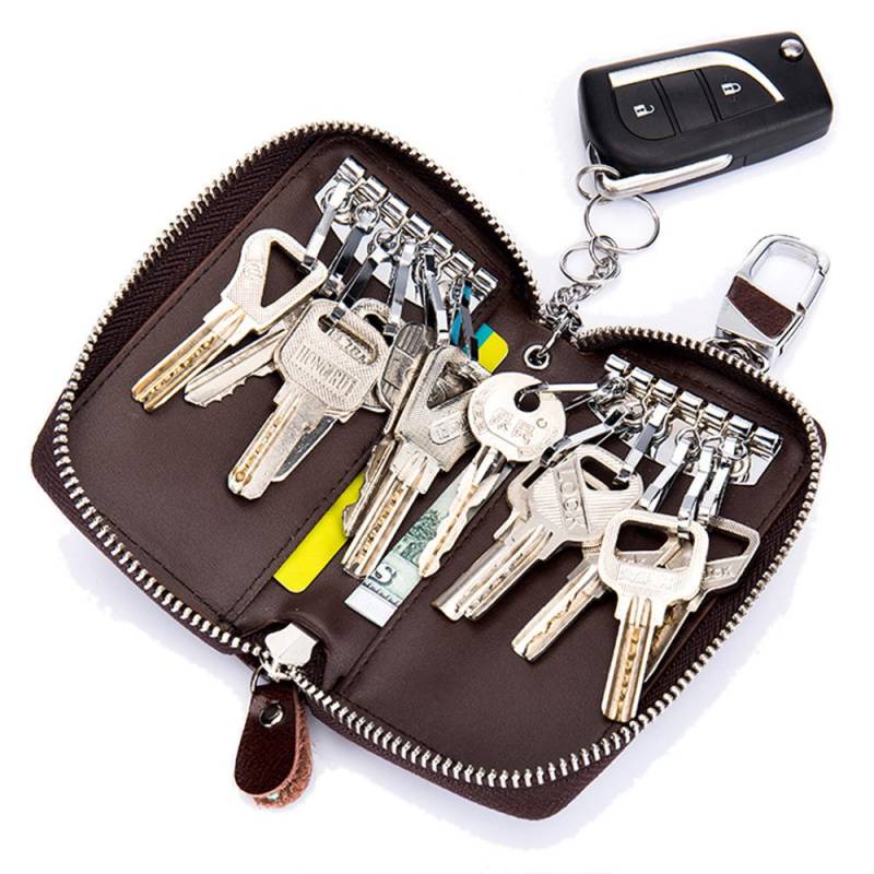 Zitokin Große Leder-Schlüsseltasche mit 12 Haken und 1 Schlüsselanhänger/Ring für Damen und Herren, coffee, Large von Zitokin