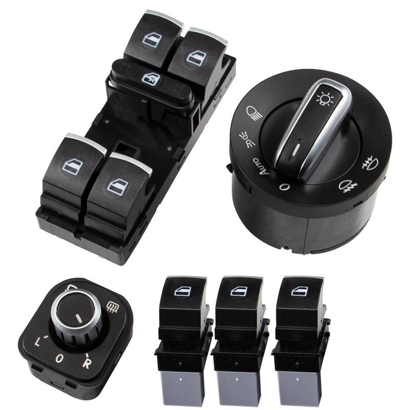 5ND959857 6 Stück/Kit Chrom Auto Fenster Schalter Scheinwerfer Schalter Fenster Control Power Lift Schalter/Passend for VW Golf GTI 5 6 Jetta 6 von Zixmix