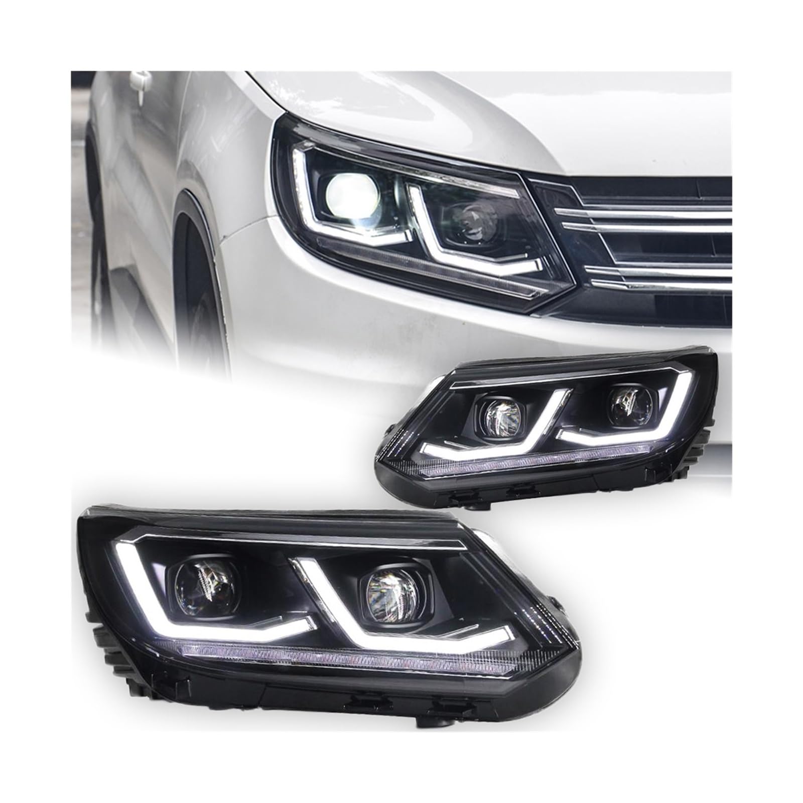 Zixmix Auto Styling Kompatibel for VW Und Tiguan Scheinwerfer 2013-2016 LED Scheinwerfer Porjector Objektiv DRL Angel Eye Kopf Lampe signal Auto Zubehör (Color : Headlight, Size : Left Hand) von Zixmix