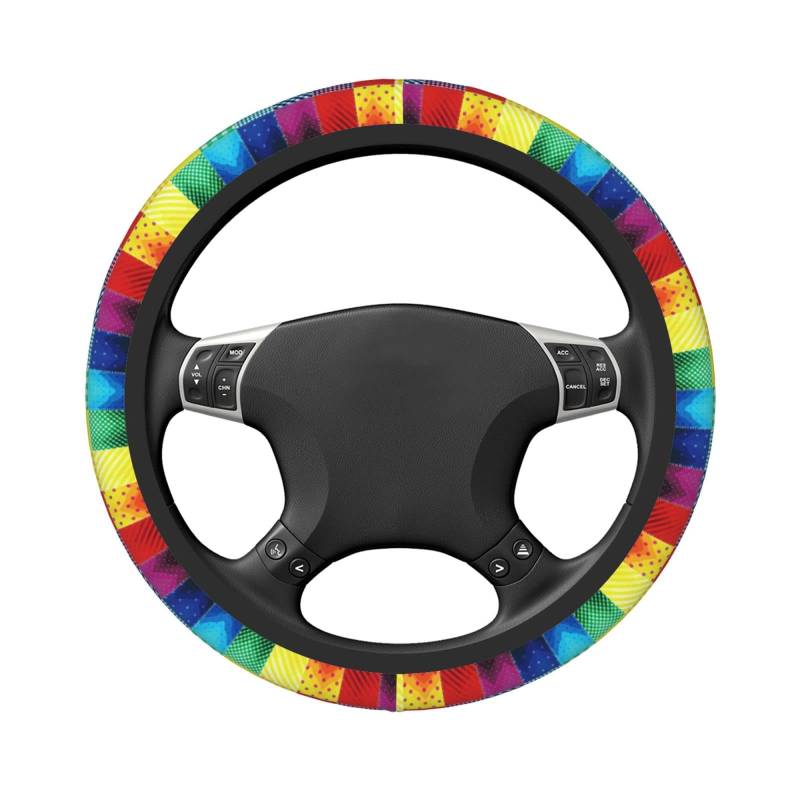 Lenkradbezug, Regenbogen-Quadrate, bunt, Auto-Lenkradbezug für Damen und Herren von Zltegako