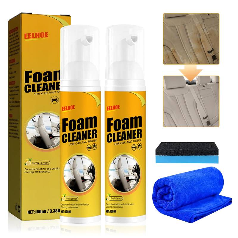 2Pcs Foam Cleaner mit Schwamm und Handtuch,Auto Innenraum, Cockpitpflege, Innenraumreiniger,for Interior Speziell FüR Hygienische Sauberkeit Im Auto Und Haushalt von Znnhnn