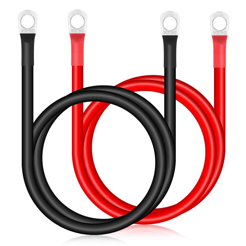 Zocipro 2 Stück 70cm Batteriekabel 16mm², Batteriekabel M8,12v 5AWG Batteriekabel, Auto Batterieladekabel mit M8 Ringkabelschuhen Kupfer Flexibler Draht,für LKW, Motorrad,Wohnmobil, Marine von Zocipro