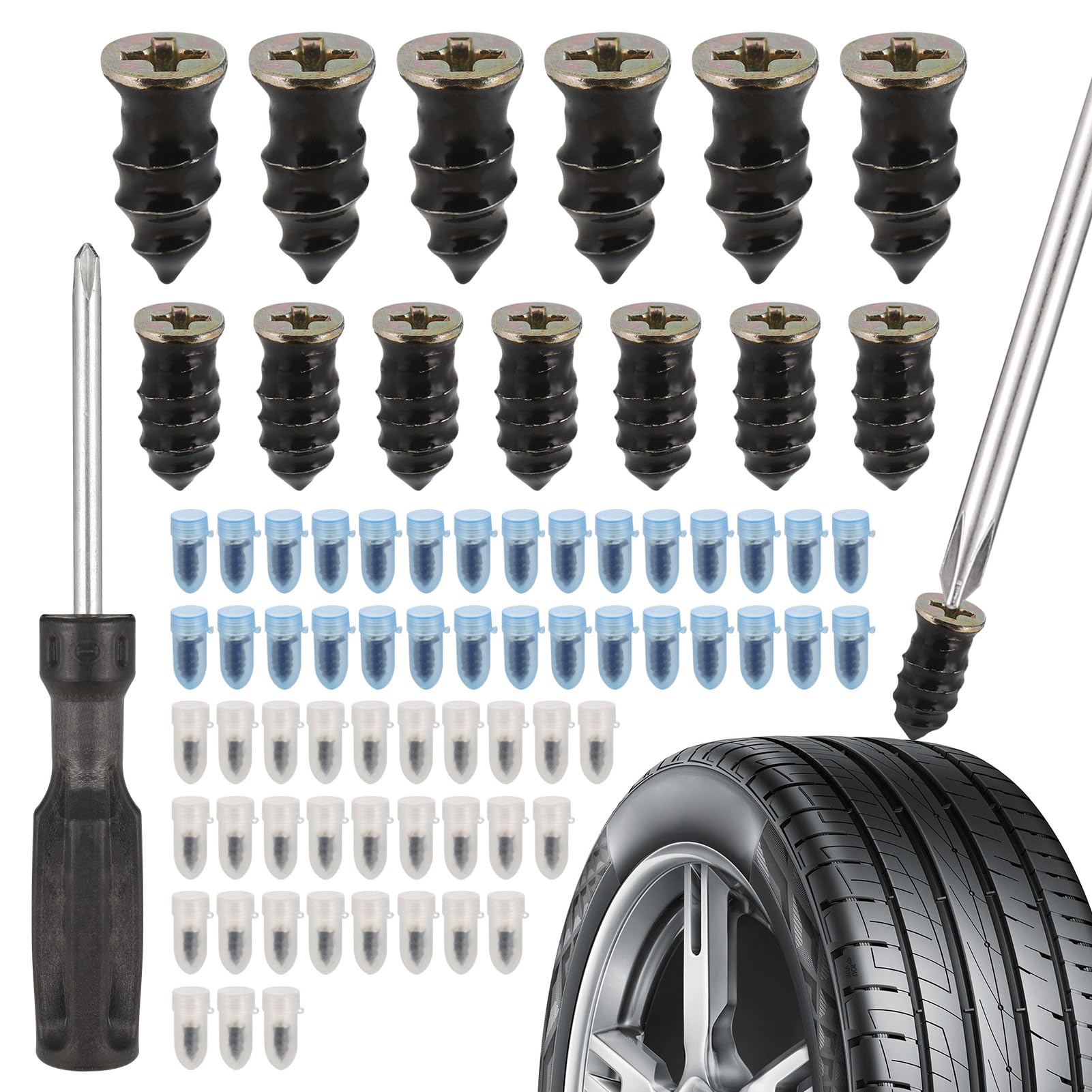 Zocipro 60 Stück Vakuum Reifen Reparatur Nagel,Reifenreparatur, Reifen Reparatur Nagel,mit Schraubendreher,Reifenreparatur-Gumminagel,Schlauchlose Reifen-Reparaturset, für Auto,Motorrad von Zocipro