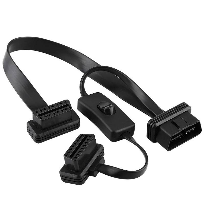 16 Pin männlich bis Zwei weibliche OBD2 -Splitter -Flachverlängerungskabeladapter mit Schalter hochwertige Materialien Vorgesetzte Flexibilität Ermöglicht Zwei Geräte, die von Zohisin