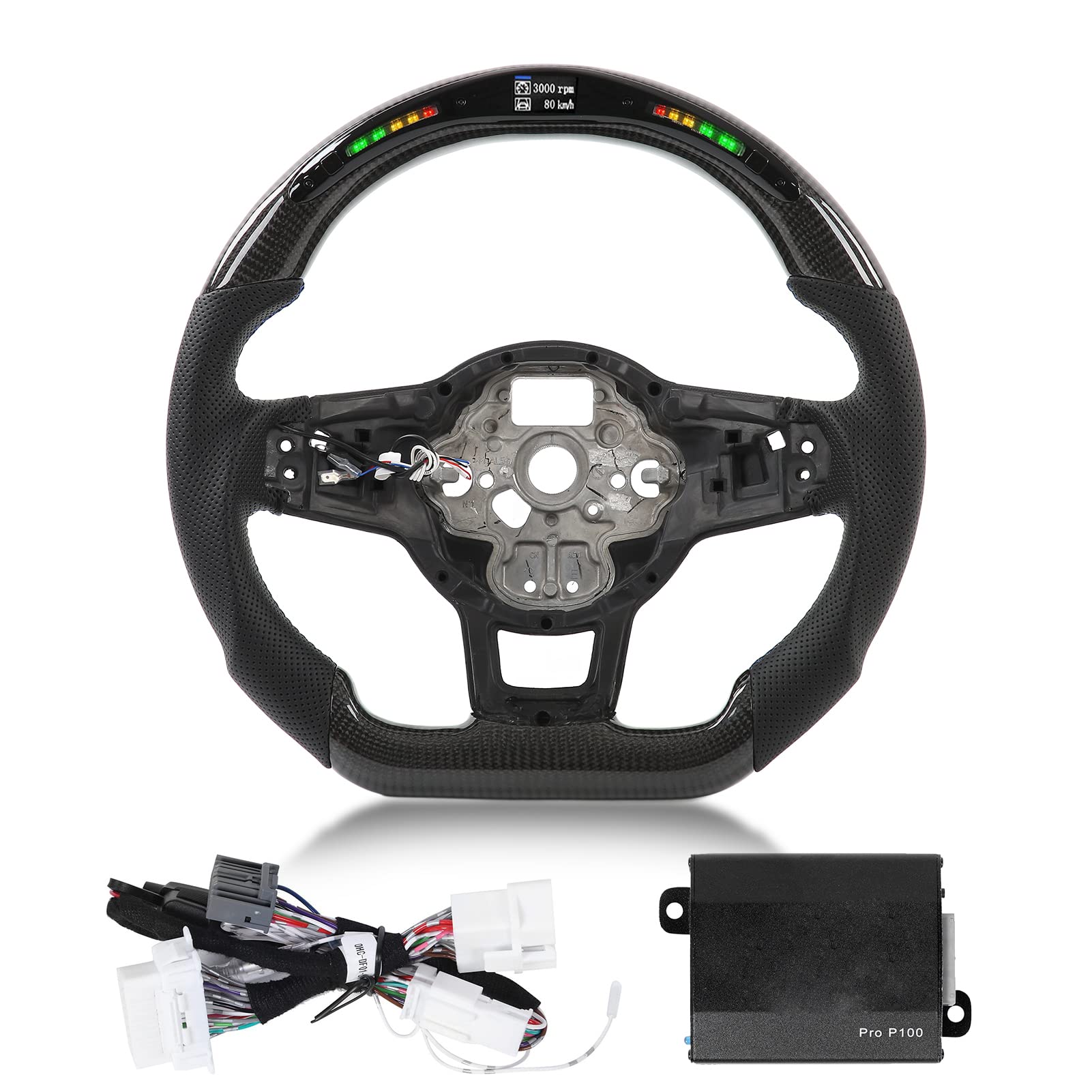 Carbon -Faser -LED -Schaltlichter Anzeigen Lenkrad Perforatiertes Lederersatz für R MK7 MK7 5 2013 2020 mit 5 LED -Sätzen auf jeder Seitenschichtanzeige und Carbon -Faser -LED -Schaltlichter Anzeigen Lenkrad Perforatiertes Lederersatz für R MK7 MK7 5 2013 2020 mit 5 LED -Sätzen auf jeder Seitenschichtanzeige und von Zohisin