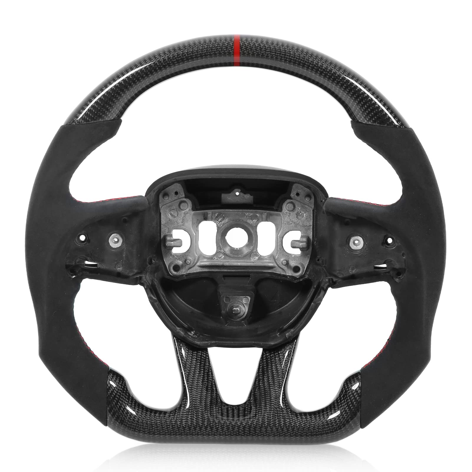 Carbonfaser-Lenkrad aus Wildleder mit roten Nähten, flache Unterseite, D-Type-Renndesign, Ersatz für Challenger 2015–2021 und 2014–2021 Carbonfaser-Lenkrad aus Wildleder mit roten Nähten, flache Unterseite, D-Type-Renndesign, Ersatz für Challenger 2015–2021 und 2014–2021 von Zohisin