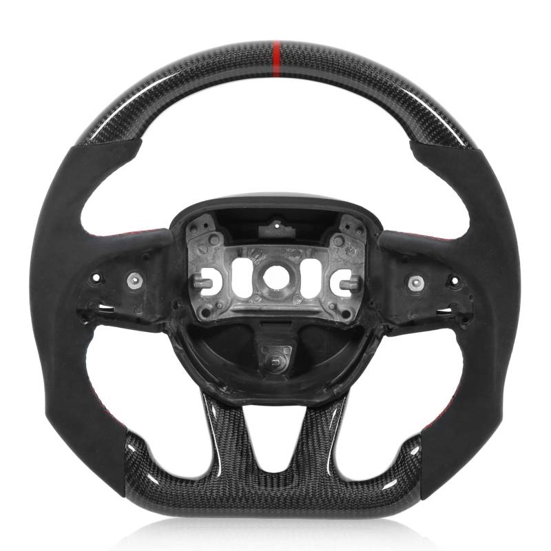 Carbonfaser-Lenkrad aus Wildleder mit roten Nähten, flache Unterseite, D-Type-Renndesign, Ersatz für Challenger 2015–2021 und 2014–2021 von Zohisin