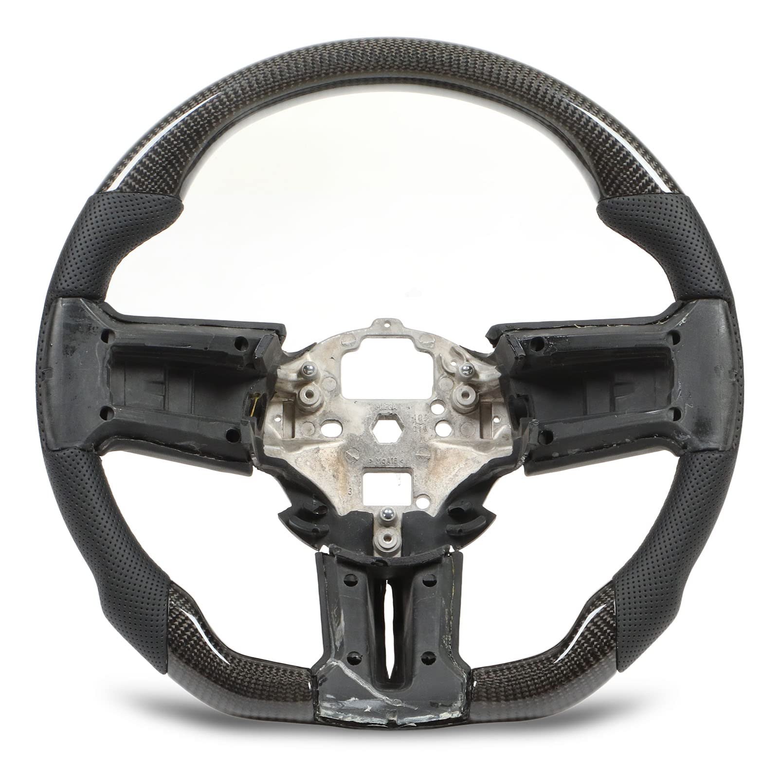 Ersatz-Autolenkrad aus perforiertem Leder aus Kohlefaser für 2010–2014 mit D-Type-Renndesign mit flacher Unterseite und handgenähten Details Ersatz-Autolenkrad aus perforiertem Leder aus Kohlefaser für 2010–2014 mit D-Type-Renndesign mit flacher Unterseite und handgenähten Details von Zohisin
