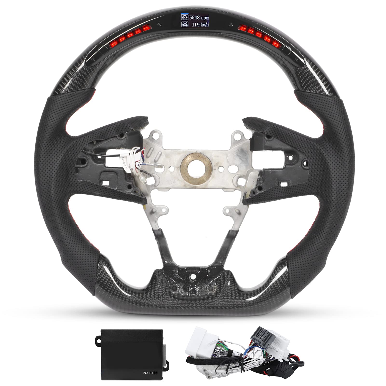 Ersatz-Lenkrad mit LED-Anzeige und Schaltlichtern aus Kohlefaser für FC Type R FK8, Hatchback FK7, Sedan FC1, Coupe FC3 2016–2021. Mit einstellbarer Drehzahl, Farbe und Ersatz-Lenkrad mit LED-Anzeige und Schaltlichtern aus Kohlefaser für FC Type R FK8, Hatchback FK7, Sedan FC1, Coupe FC3 2016–2021. Mit einstellbarer Drehzahl, Farbe und von Zohisin
