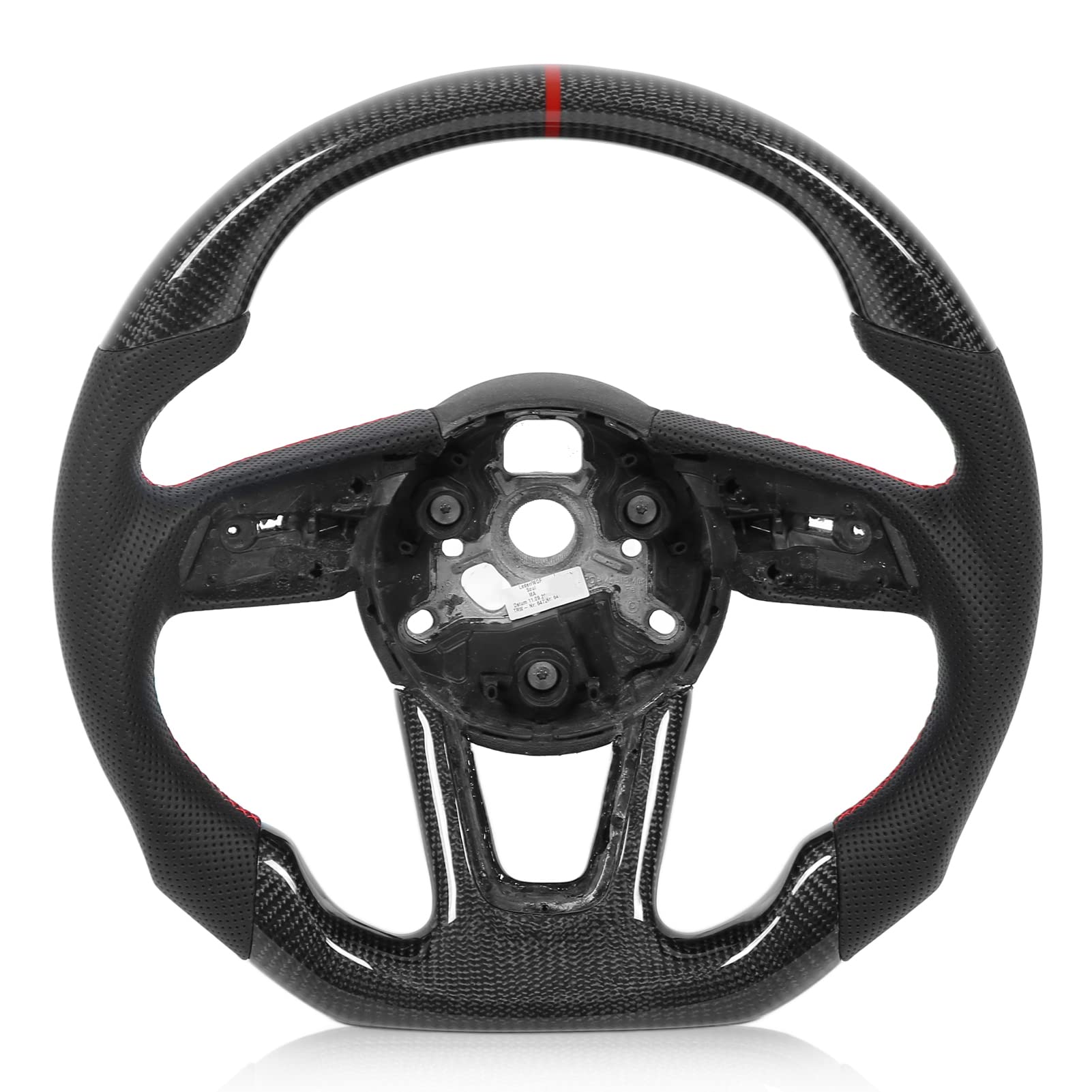 Lenkrad aus Carbonfaser, Ersatz aus perforiertem Nappaleder mit D-Type Racing-Flachboden, roten Nähten und Fingerrillen für A3 8V, B9 2017 2021 Lenkrad aus Carbonfaser, Ersatz aus perforiertem Nappaleder mit D-Type Racing-Flachboden, roten Nähten und Fingerrillen für A3 8V, B9 2017 2021 von Zohisin