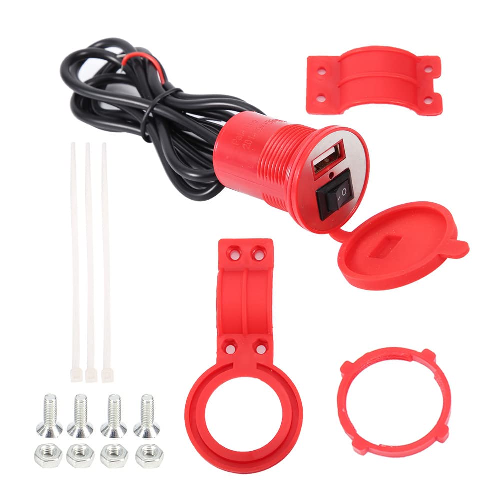 Motorradläden mit dem Handy Halter wasserdichtes USB -Ladegerät DC 12 V mit Schalter in drei Farben gelbrot und schwarz aus hochwertigem ABS -Material Verschleiß resistant (Rot) von Zohisin