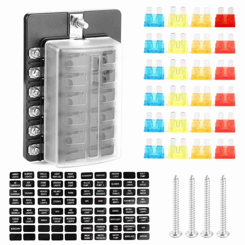 Zohisin 12 Way Box Blade Blockhalter mit LED -Indikator Waterpoof -Abdeckung ideal für Autobootbus Yacht und Systeme mit maximaler Spannung von 32 V und 100A von Zohisin