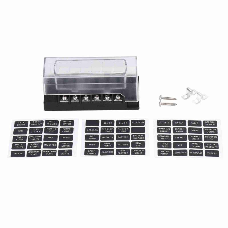 Zohisin 6-Wege-Sicherungsblock, Marine-Sicherungshalter mit LED-Anzeige und staubdichter Abdeckung, für DC 12 bis 32 V, Auto, Boot, Wohnmobil, LKW, hochwertiges ABS-Material, von Zohisin