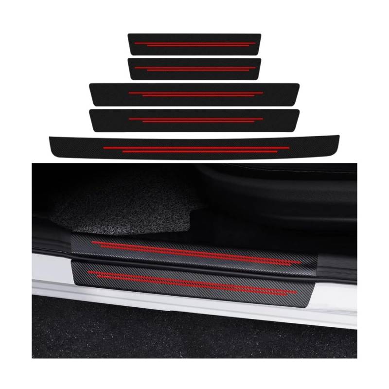 5 Stück Auto Einstiegsleisten Schutz für Abarth 595 2016-2024, Auto Einstiegsleisten Schutz Einstiegsleisten Karbonfaser Einstiegsleisten(Red) von Zolytrax