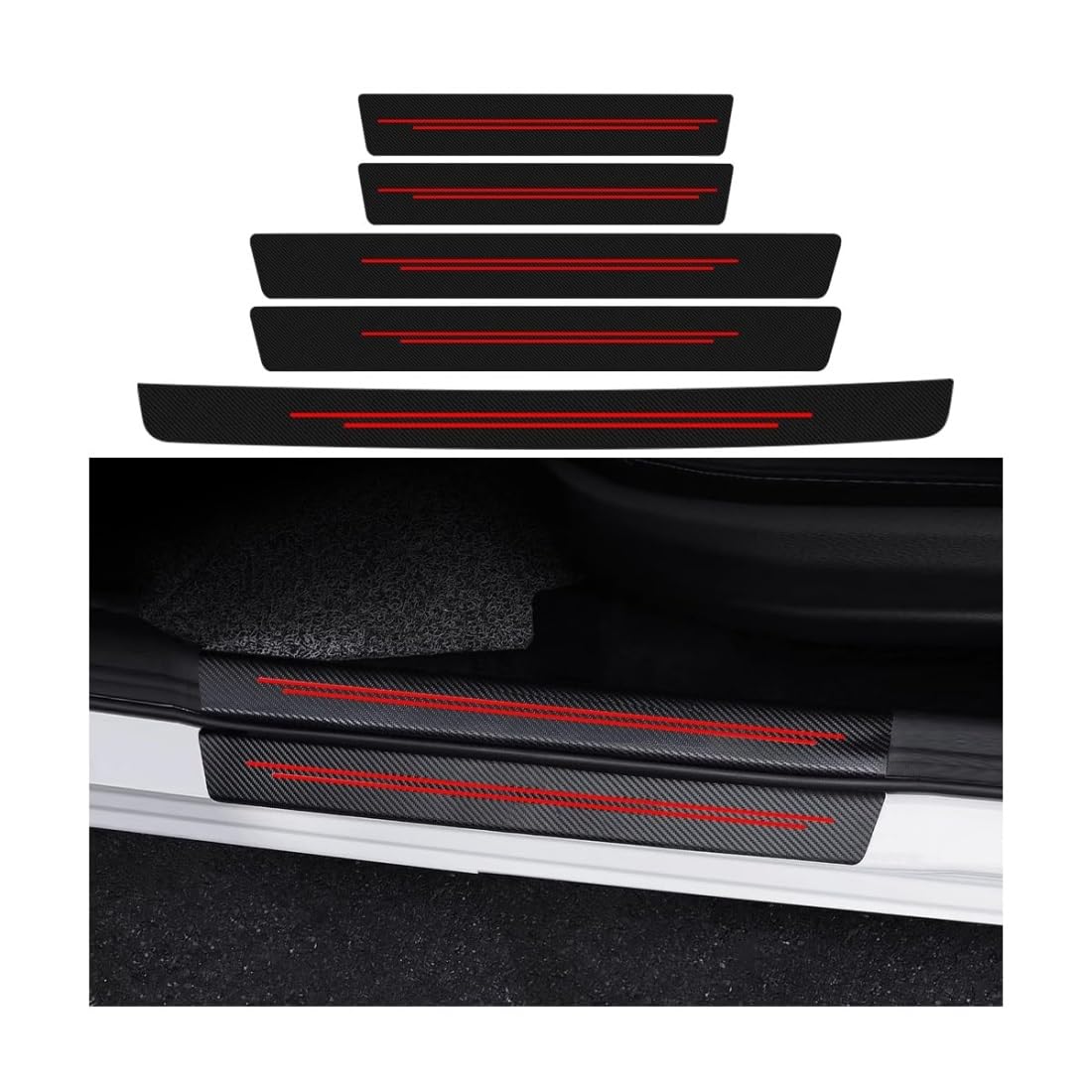 5 Stück Auto Einstiegsleisten Schutz für Subaru WRX STI Sedan 2007-2011, Auto Einstiegsleisten Schutz Einstiegsleisten Karbonfaser Einstiegsleisten(Red) von Zolytrax