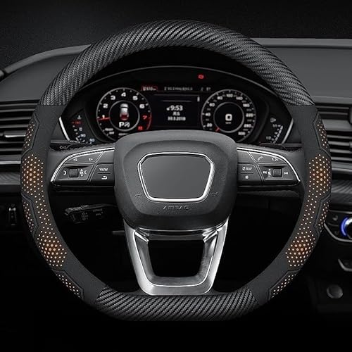Auto-Lenkradabdeckung für BMW 2er Active Tourer F45 BJ 2014-2021, Lenkradschutz 37-38cm/15'' Anti-Rutsch Carbon Mikrofaser Lenkradabdeckung Lenkradbezug Leder(Orange,D-type) von Zolytrax