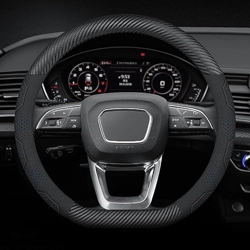 Auto-Lenkradabdeckung für BMW iX3 ab Bj.2021, Lenkradschutz 37-38cm/15'' Anti-Rutsch Carbon Mikrofaser Lenkradabdeckung Lenkradbezug Leder(Blue,D-type) von Zolytrax