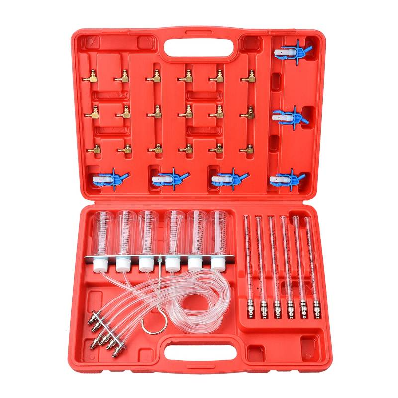 Zoomtools 6-Zylinder-Diesel-Einspritzdüsen-Durchflussmesser-Adapter-Set, Diesel Rücklaufmengen Tester Common Rail Injector mit 24 Adaptern, Kraftstoffdruck-Set, Einspritzdüsen-Tester Werkzeug Set von Zoomtools