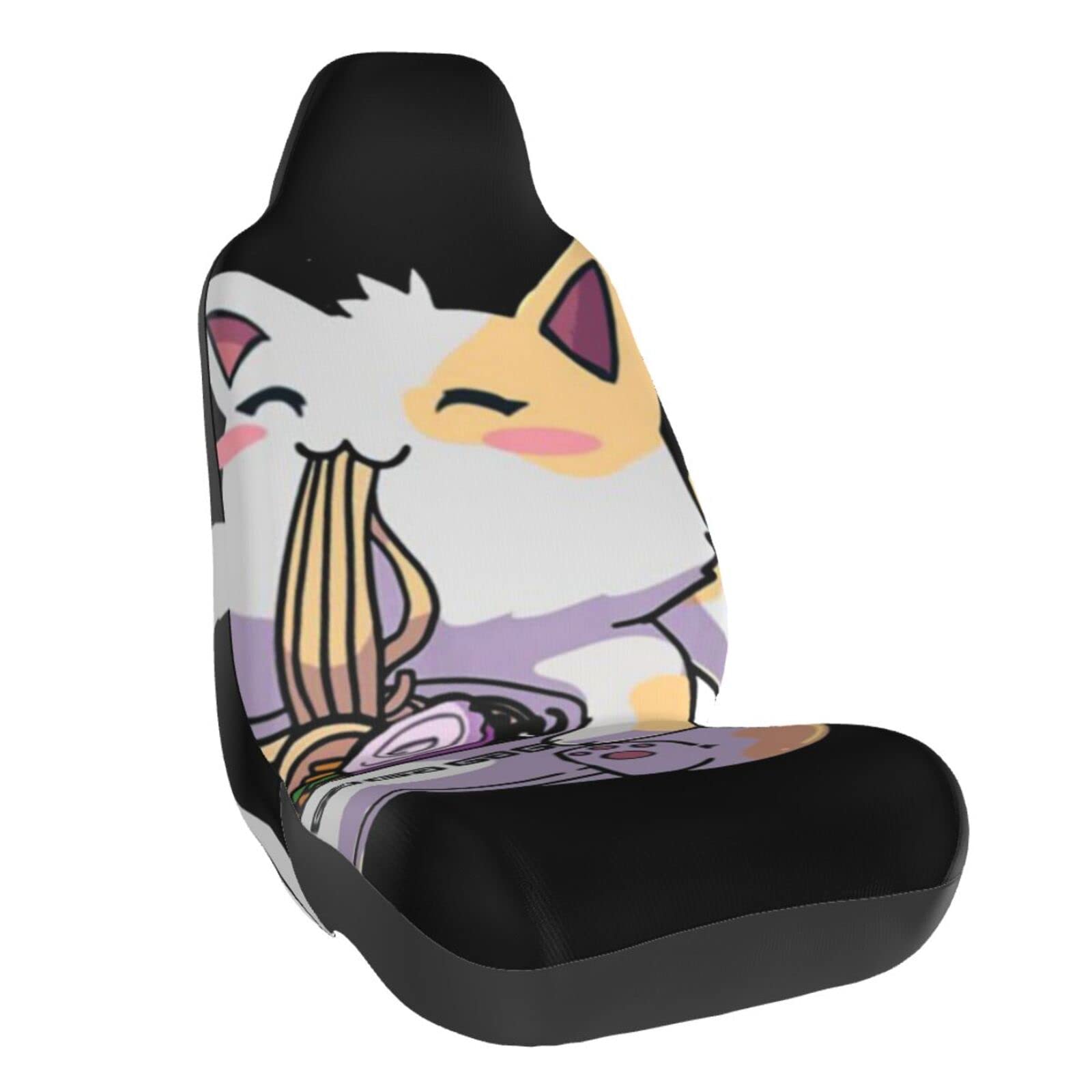 Zorin Autositzbezug passend für Vordersitzbezüge Kawaii Anime Katze Eating Ramen 3D-Druck Auto Zubehör Innenraum/Kissen Sitzschoner Bezug Universal passend für die meisten Autos, LKWs, SUVs, Vans von Zorin