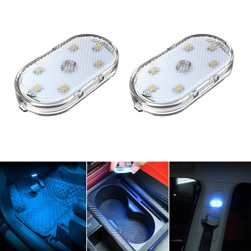 2 Stück Auto LED Innenbeleuchtung,EIS-Blau Umgebungsbeleuchtung Autoinnenraum,USB wiederaufladbare Auto-Innenleseleuchte,tragbare LED-Leuchten für das Auto von Zosppei