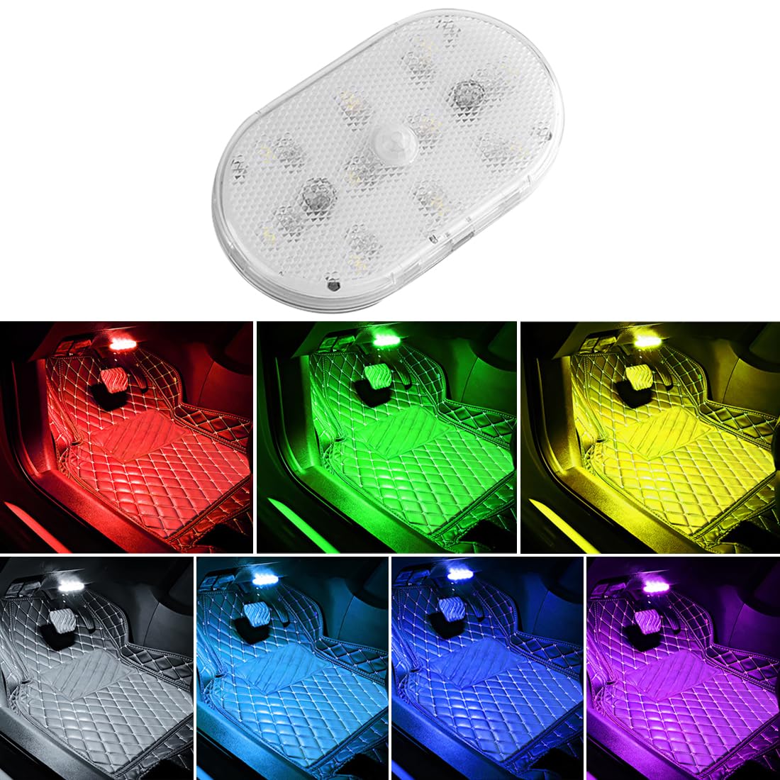 Upgraded Version Auto Led Lichter Innen,7-Farben-Ambiente-Beleuchtung Auto-Innenraum, USB wiederaufladbare Auto-Innenraum-Leselicht, tragbare Auto-LED-Leuchten, Auto-Sensor-Leuchten für Auto von Zosppei